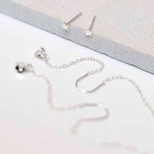 ML836 Sterling Silver Star Threader and Chain Studs 2 copy
