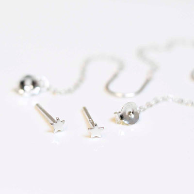 ML836 Sterling Silver Star Threader and Chain Studs 1 copy
