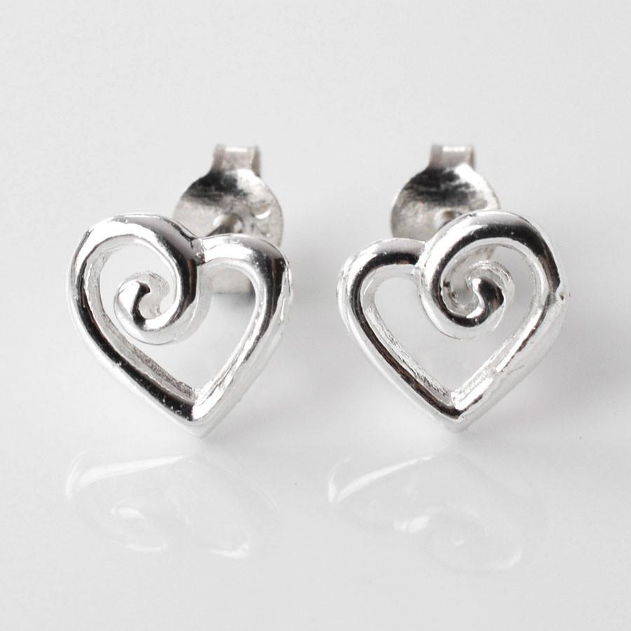 Sterling Silver Delicate Spiral Heart Earrings