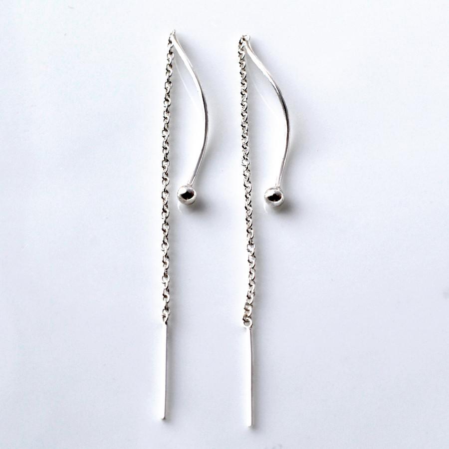 Sterling Silver Wave Threader Chain Earrings