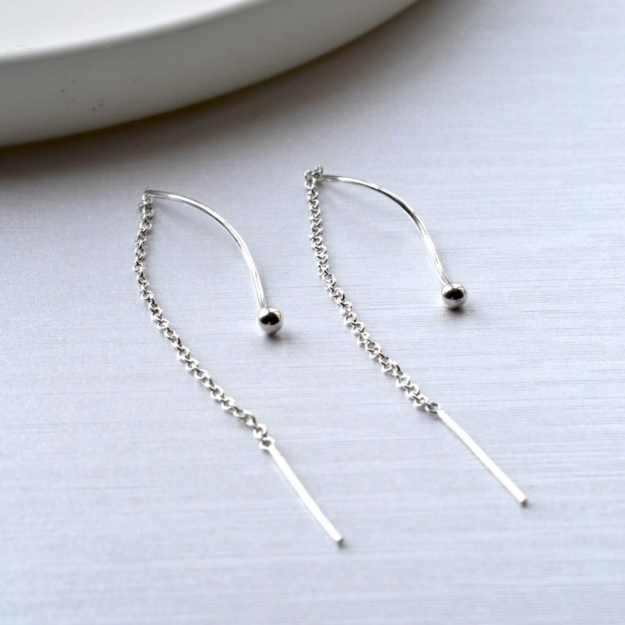 Sterling Silver Wave Threader Chain Earrings