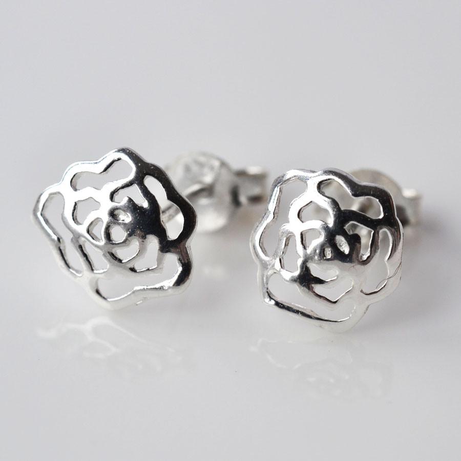 Sterling Silver Delicate Rose Stud Earrings