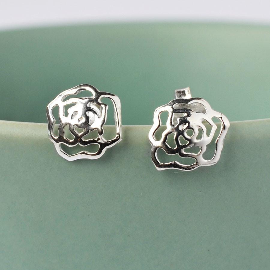 Sterling Silver Delicate Rose Stud Earrings