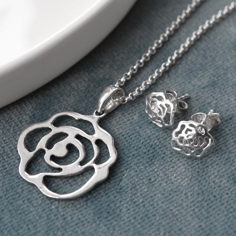 Sterling Silver Delicate Rose Stud Earrings