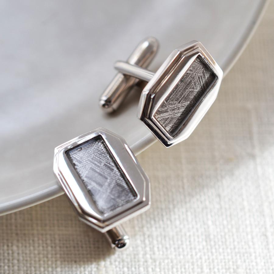 Meteorite And Sterling Silver Cufflinks