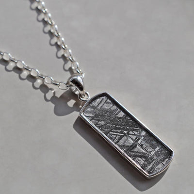 MJ0125 Meteorite and silver tag necklace for men 3
