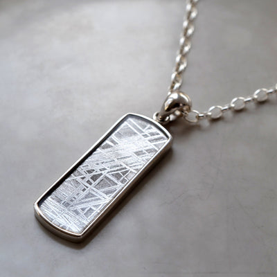 MJ0125 Meteorite and silver tag necklace for men 2