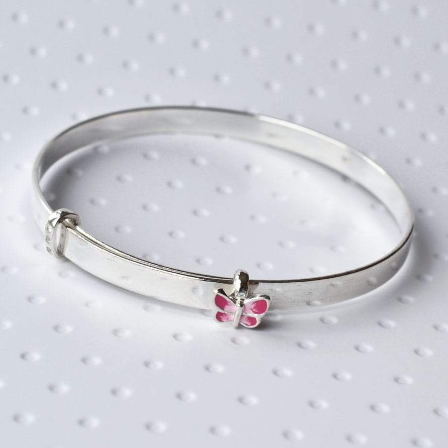 Sterling Silver Butterfly Christening Bangle