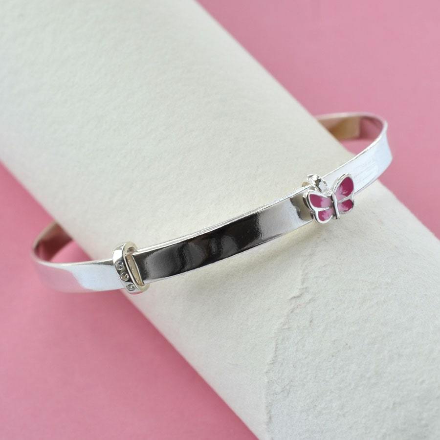 Sterling Silver Butterfly Christening Bangle