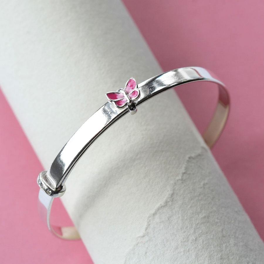Sterling Silver Butterfly Christening Bangle
