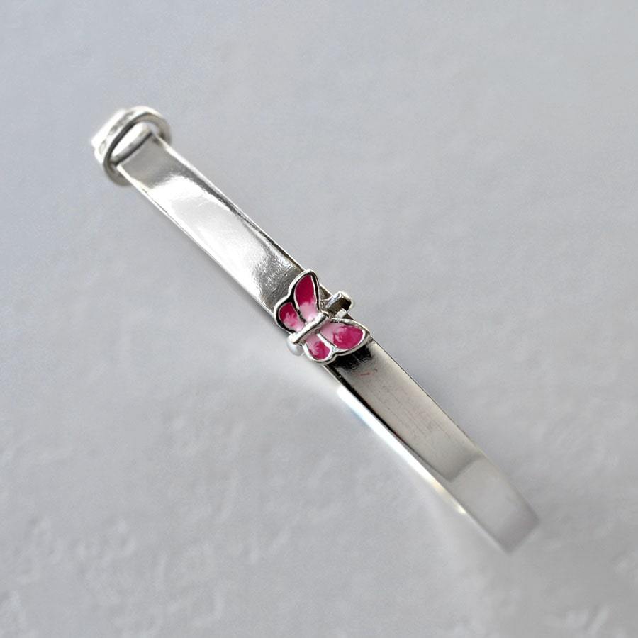 Sterling Silver Butterfly Christening Bangle