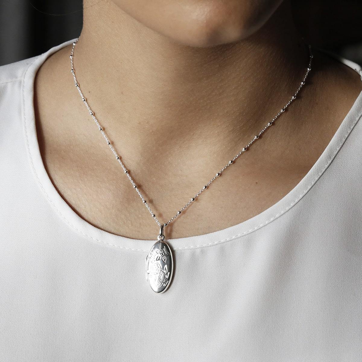 Sterling Silver Oval Locket Necklace