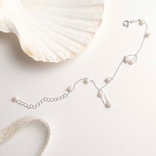 MK818A Sterling Silver String of Pearls Anklet 1