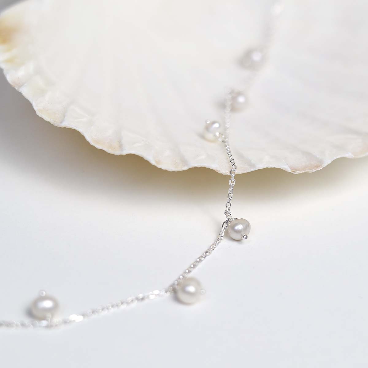 Sterling Silver String of Pearls Anklet