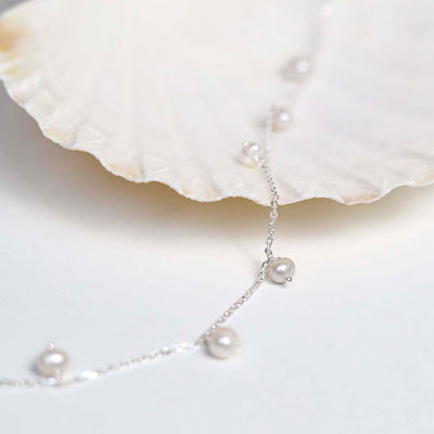 MK818A Sterling Silver String of Pearls Anklet 2