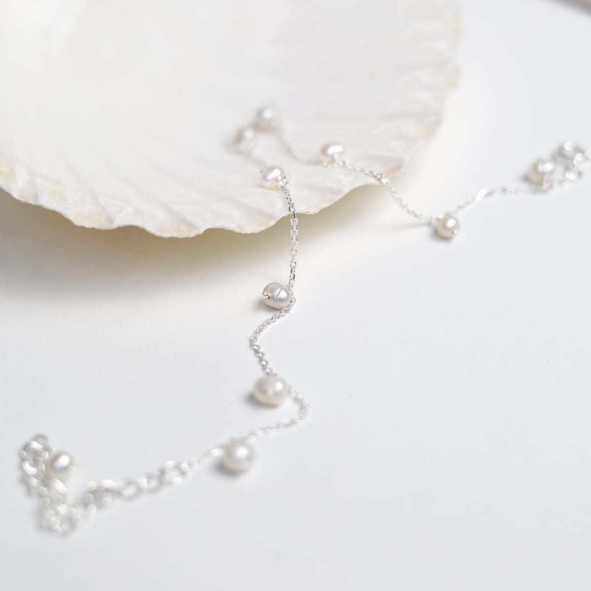 Sterling Silver String of Pearls Anklet