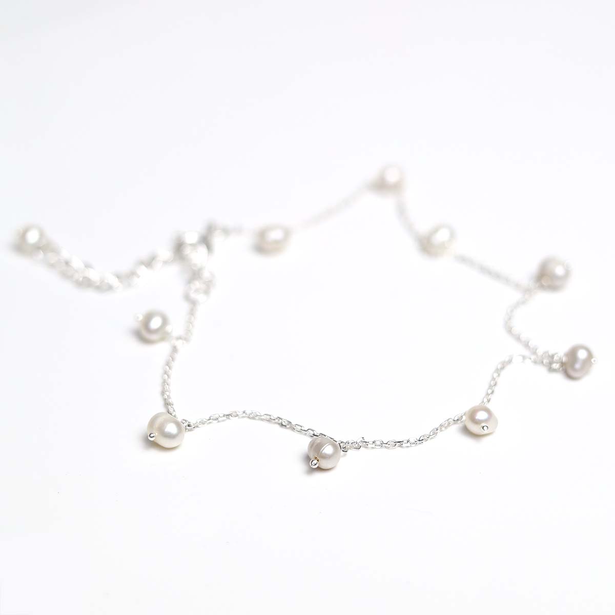 Sterling Silver String of Pearls Anklet