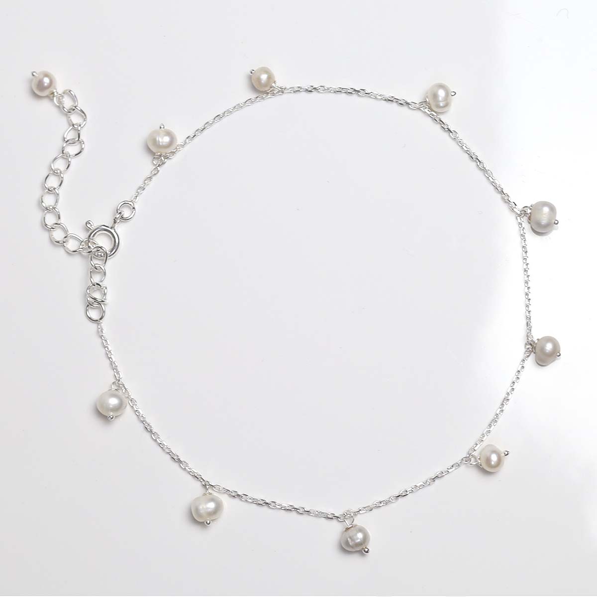 Sterling Silver String of Pearls Anklet