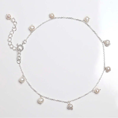 MK818A Sterling Silver String of Pearls Anklet 5