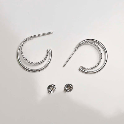 ML744 Sterling Silver Twist and Shout Stud Hoops 1