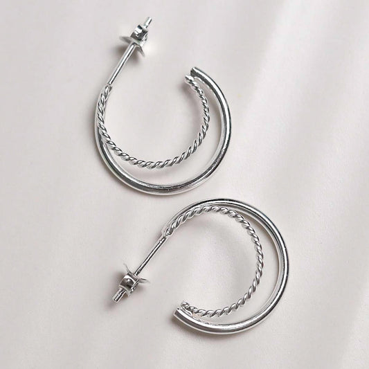 ML744 Sterling Silver Twist and Shout Stud Hoops 4