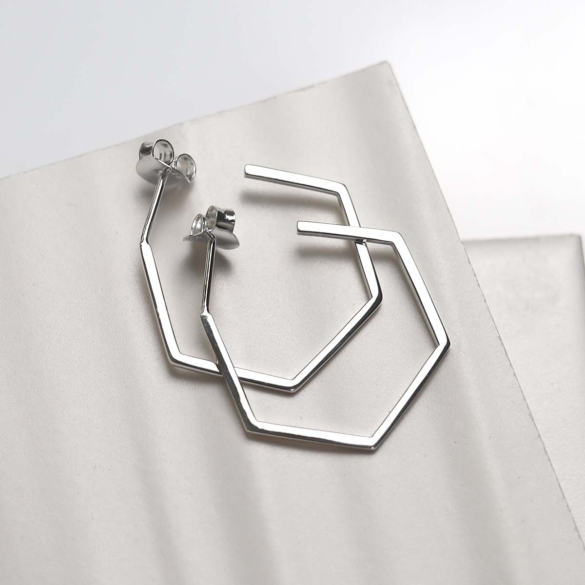 Sterling Silver Hexagon Studs