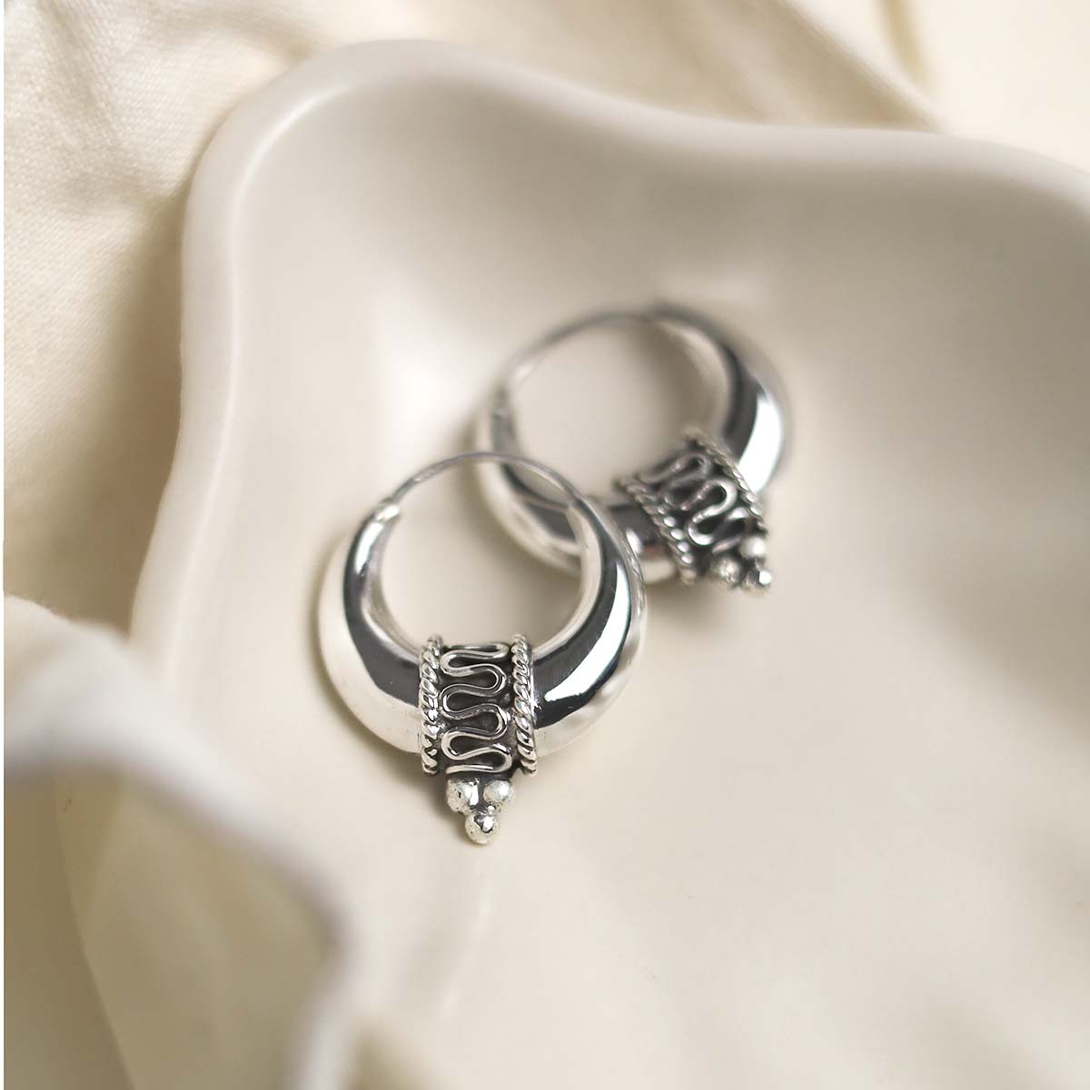 Sterling Silver Large Indo Hoops