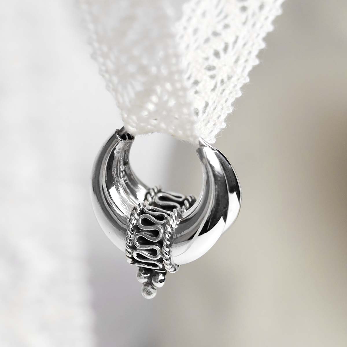Sterling Silver Large Indo Hoops