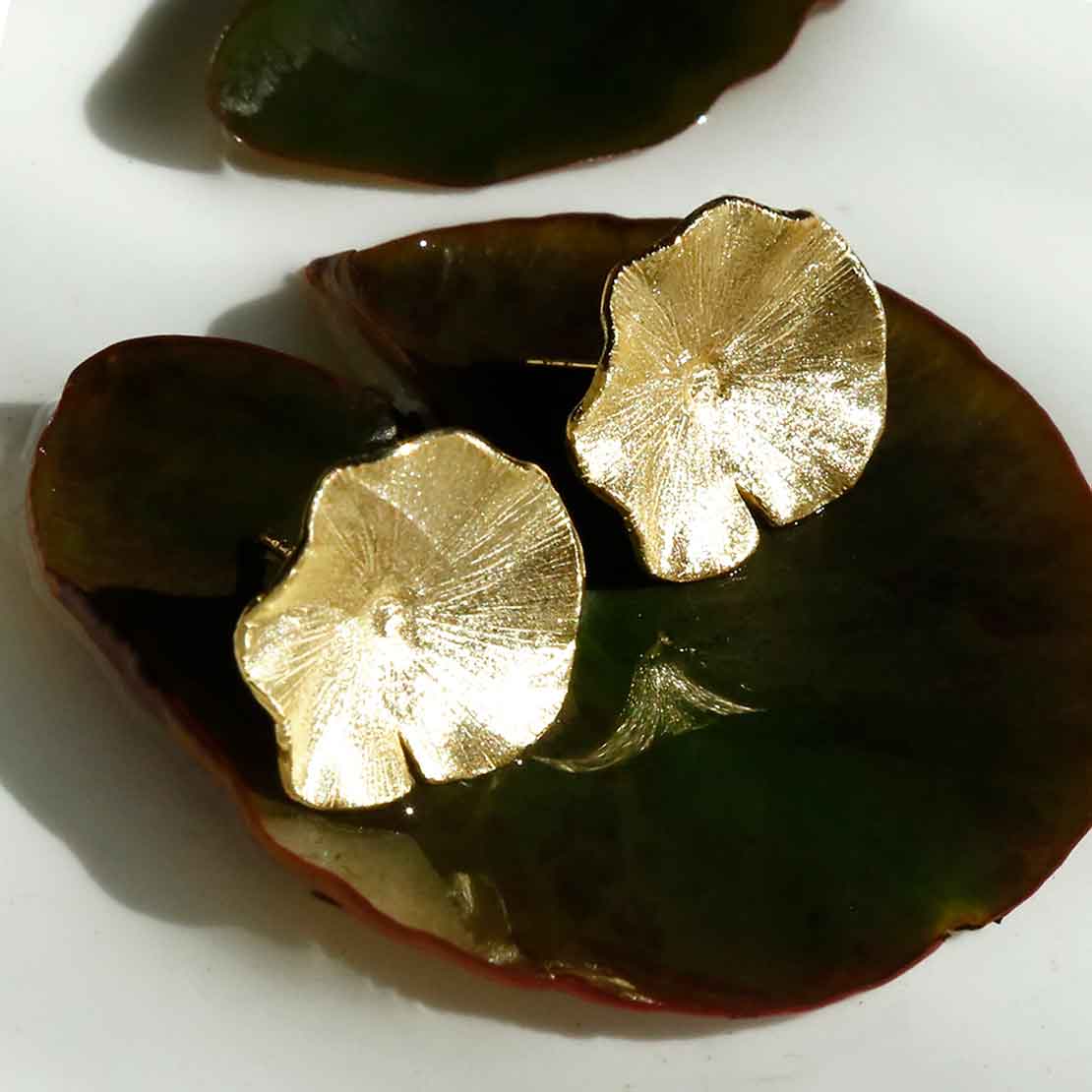 Gold Plated Sterling Silver Large Lily Pad Stud Earrings