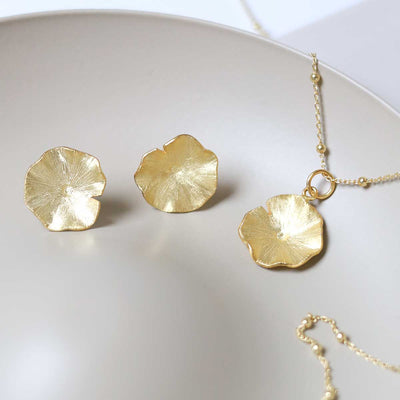 MB152PGL_Gold Plated Sterling Silver Large Lily Pad Necklace_set