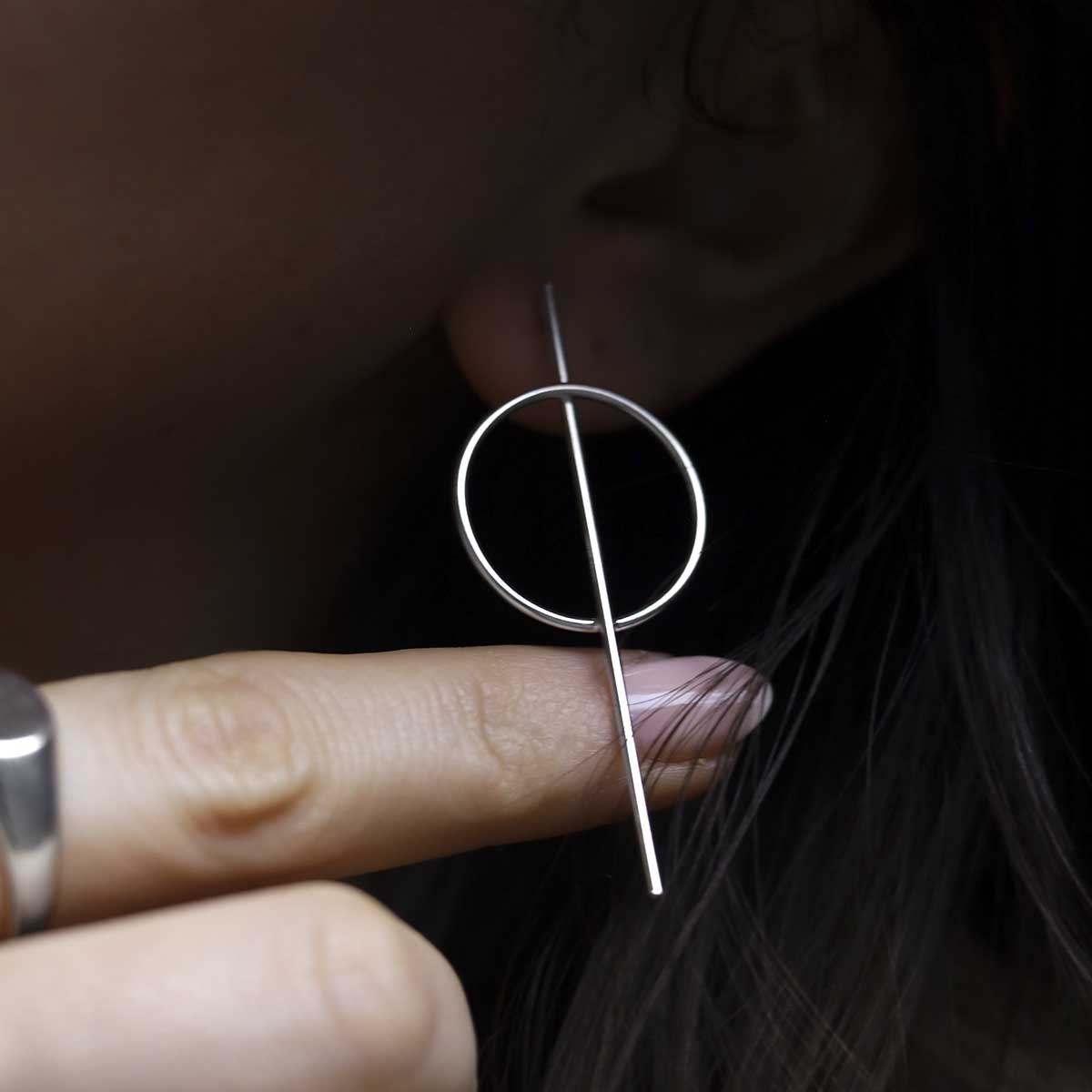 Sterling Silver Ring and Bar Stud Earrings