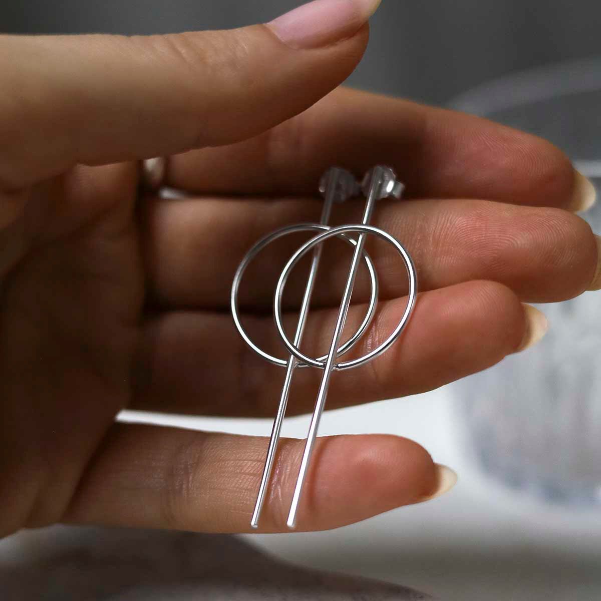 Sterling Silver Ring and Bar Stud Earrings