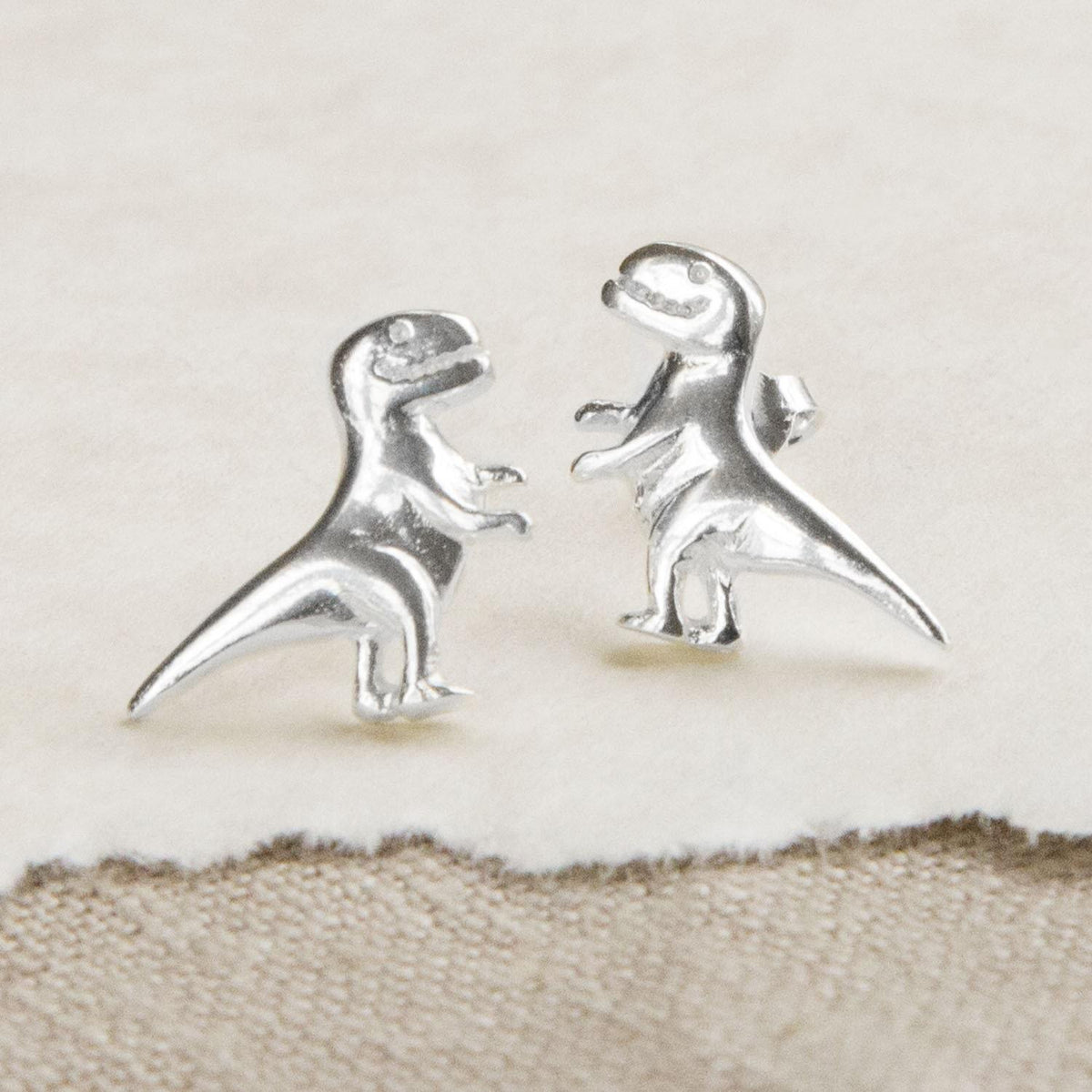 Sterling Silver Dinosaur Stud Earrings