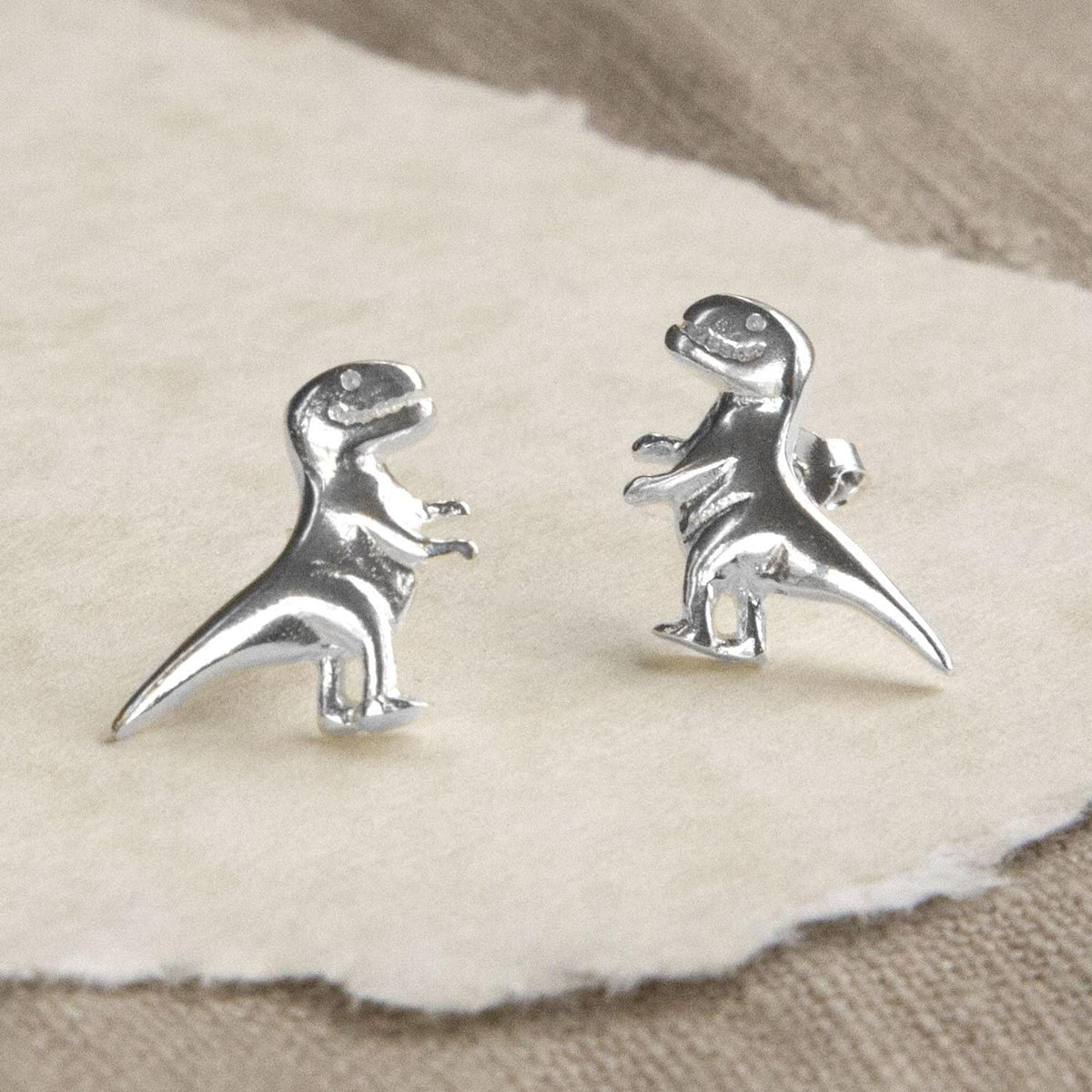 Sterling Silver Dinosaur Stud Earrings