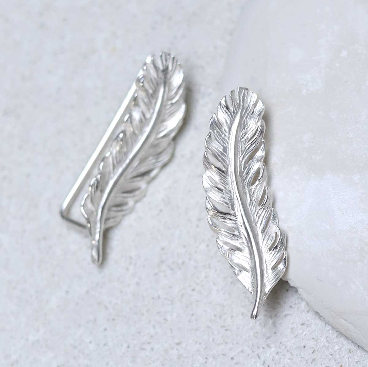 Sterling Silver Feather Ear Climbers