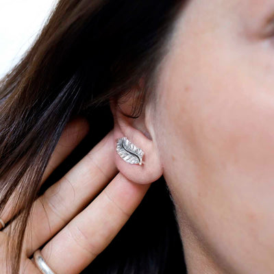 MB196_Sterling Silver Feather Ear Climbers_model