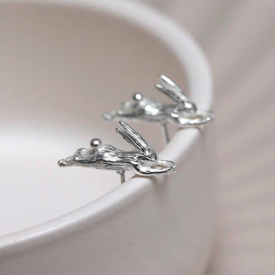 MB197E_Sterling Silver Leaping Hare Stud Earrings_1