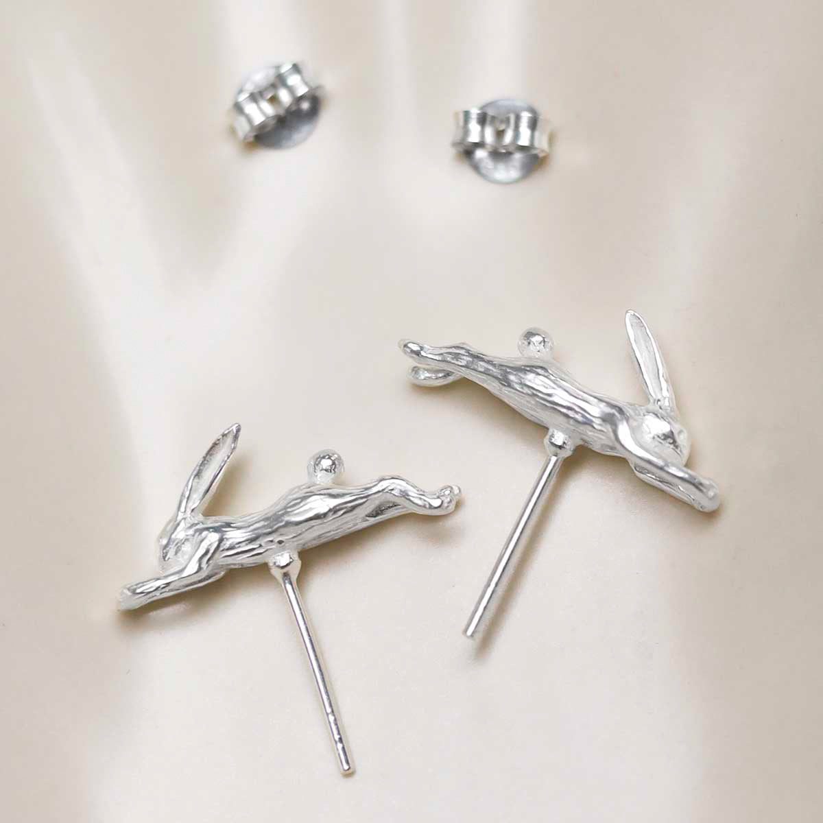 Sterling Silver Leaping Hare Stud Earrings