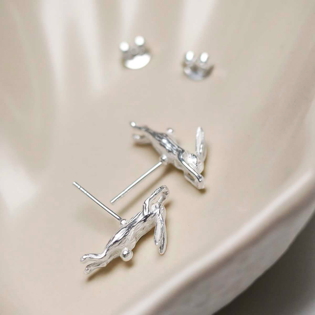 Sterling Silver Leaping Hare Stud Earrings
