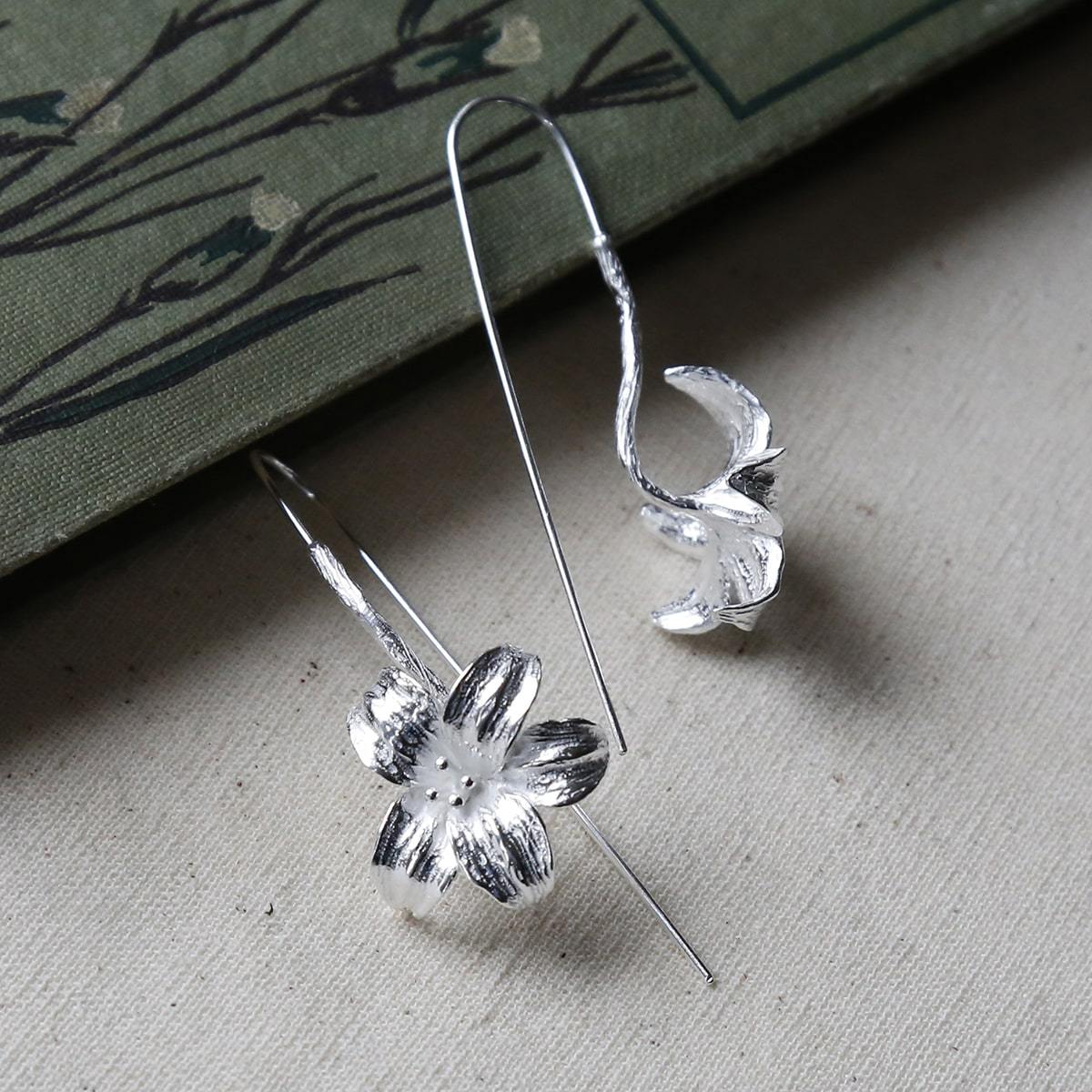 Sterling Silver Blooming Lily Statement Drop Earrings