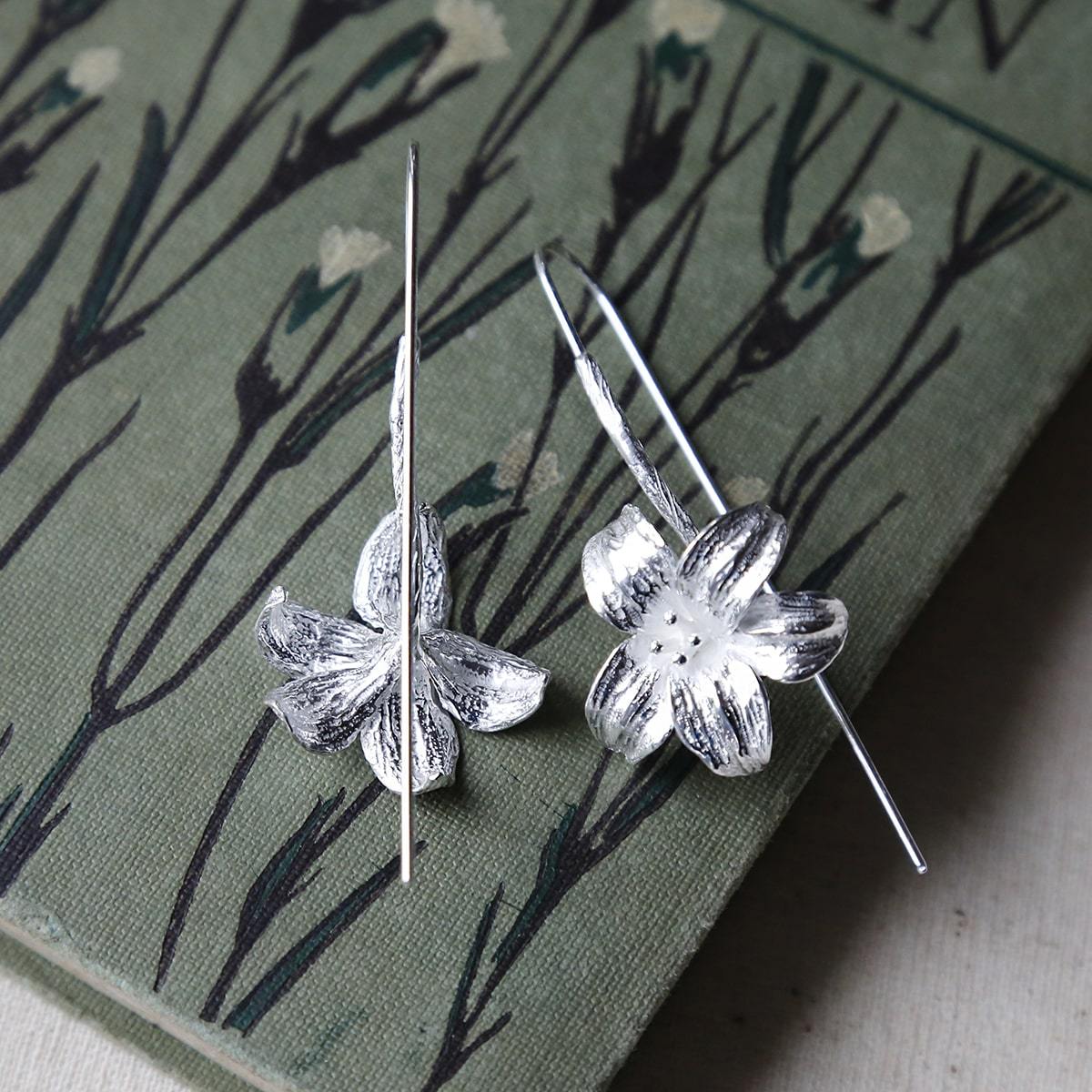 Sterling Silver Blooming Lily Statement Drop Earrings