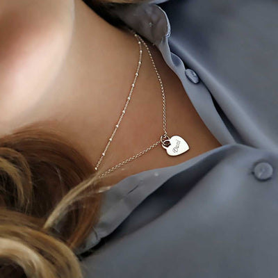 Sterling Silver Large Engravable Heart Necklace