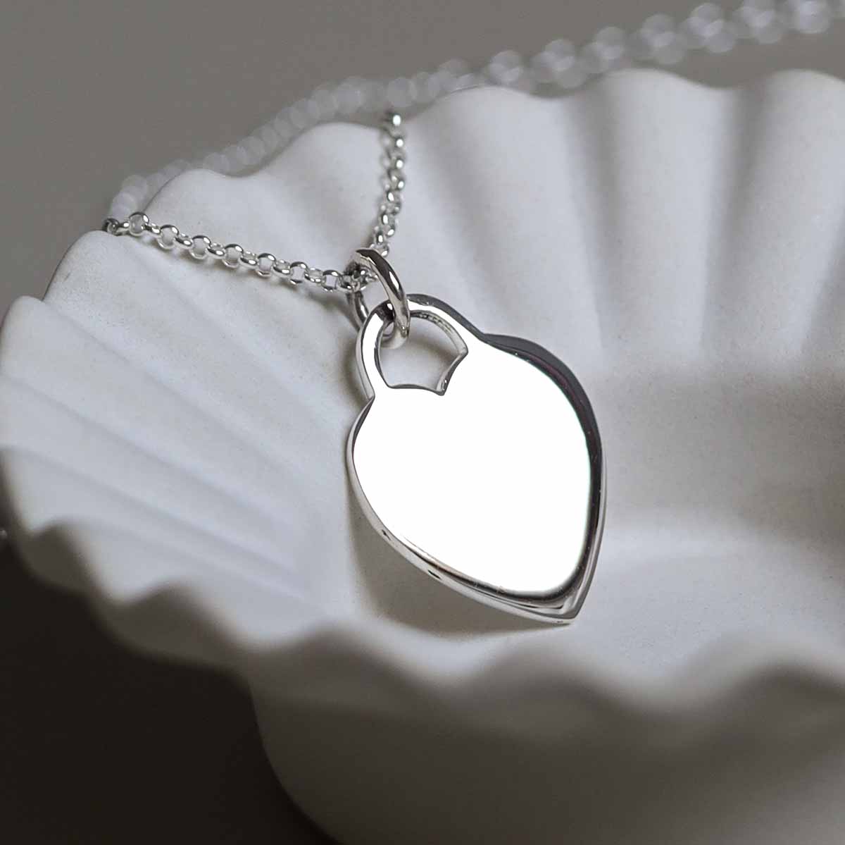 Sterling Silver Large Engravable Heart Necklace