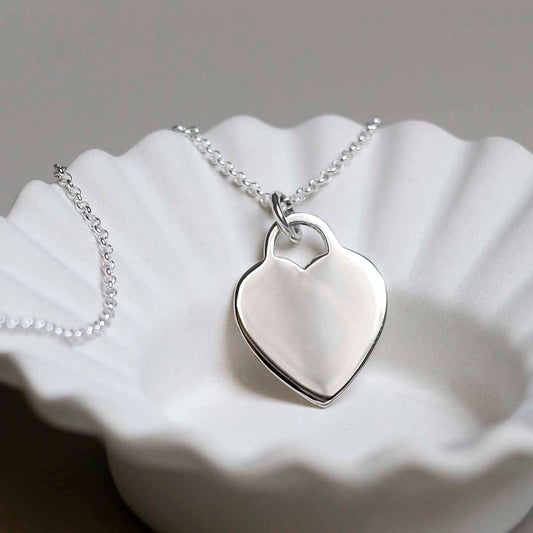 Sterling Silver Large Engravable Heart Necklace