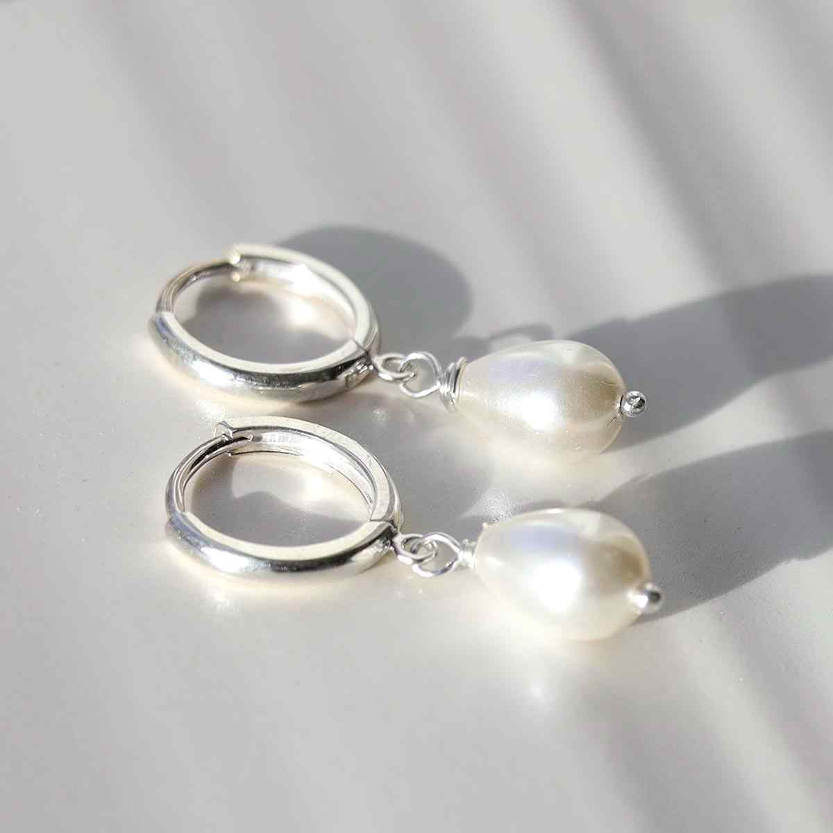Sterling Silver Pearl Huggies
