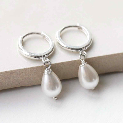 Sterling Silver Pearl Huggies