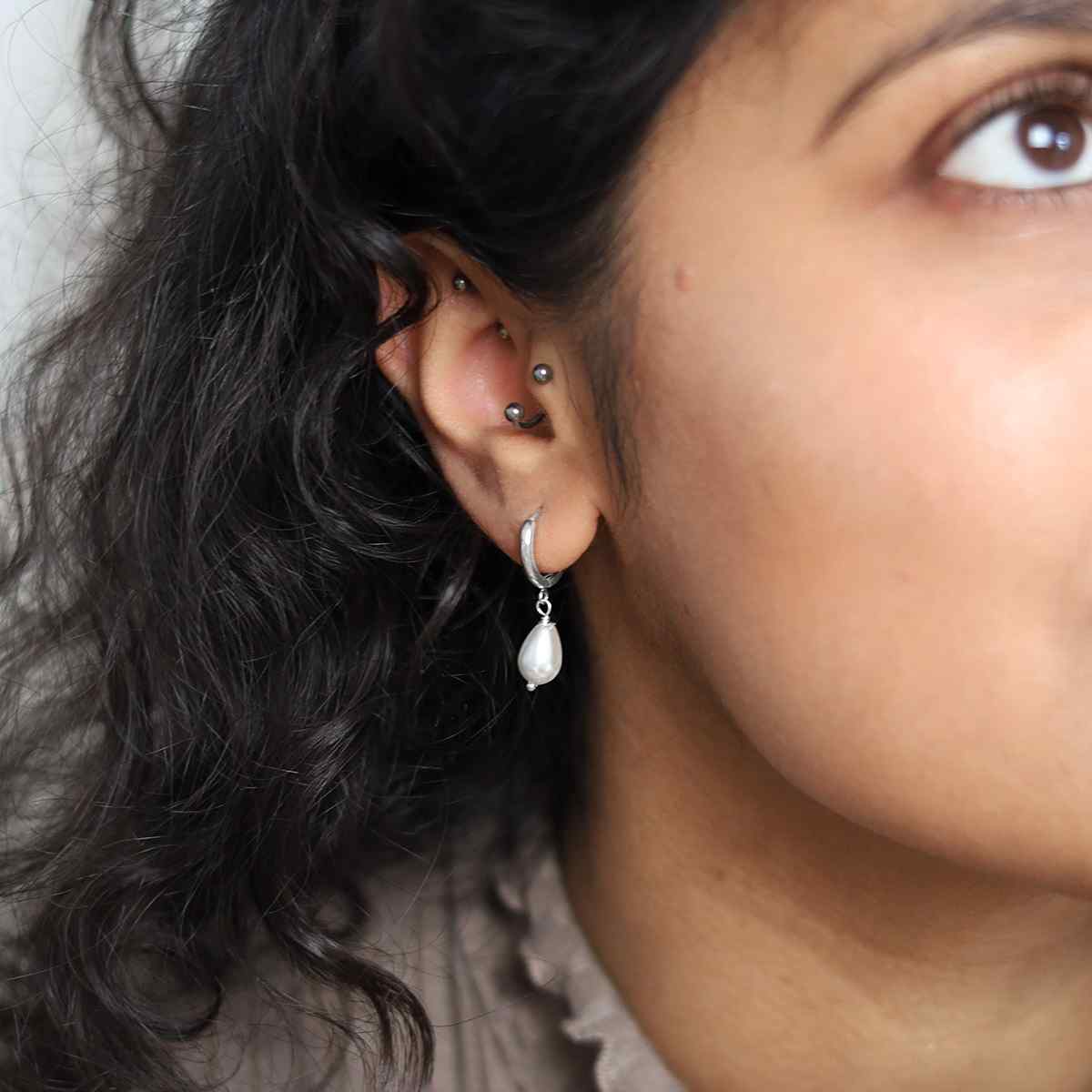 Sterling Silver Pearl Huggies
