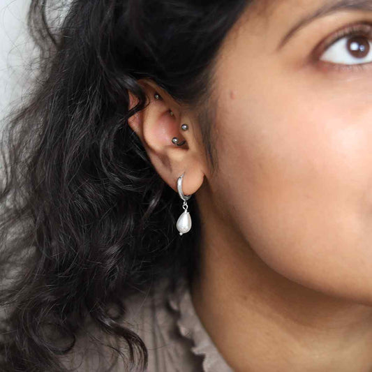 Sterling Silver Pearl Huggies