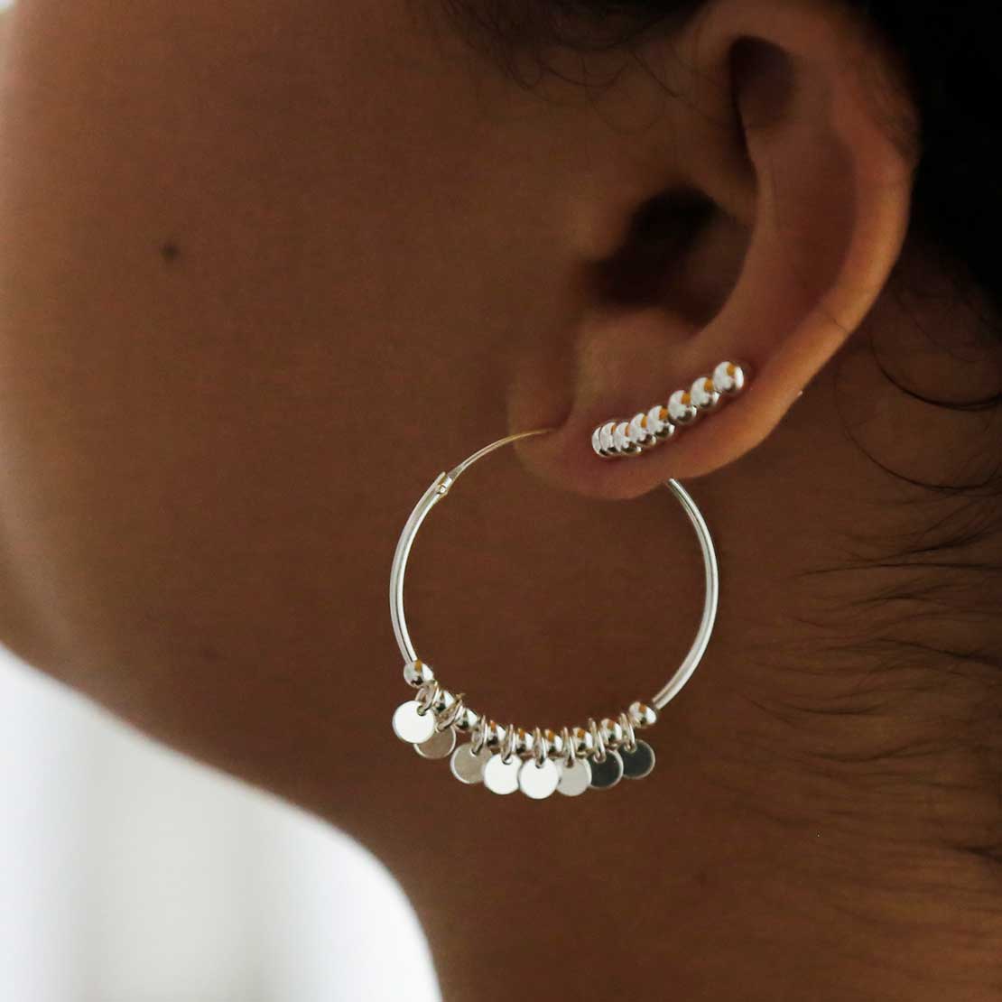 Sterling Silver Sequin Hoop Earrings