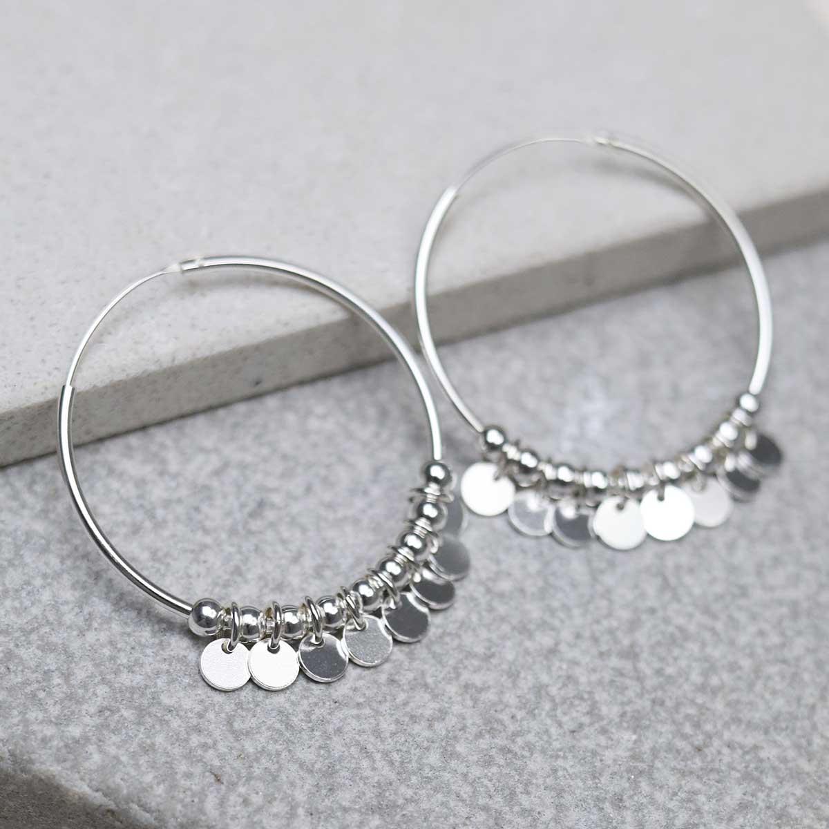 Sterling Silver Sequin Hoop Earrings